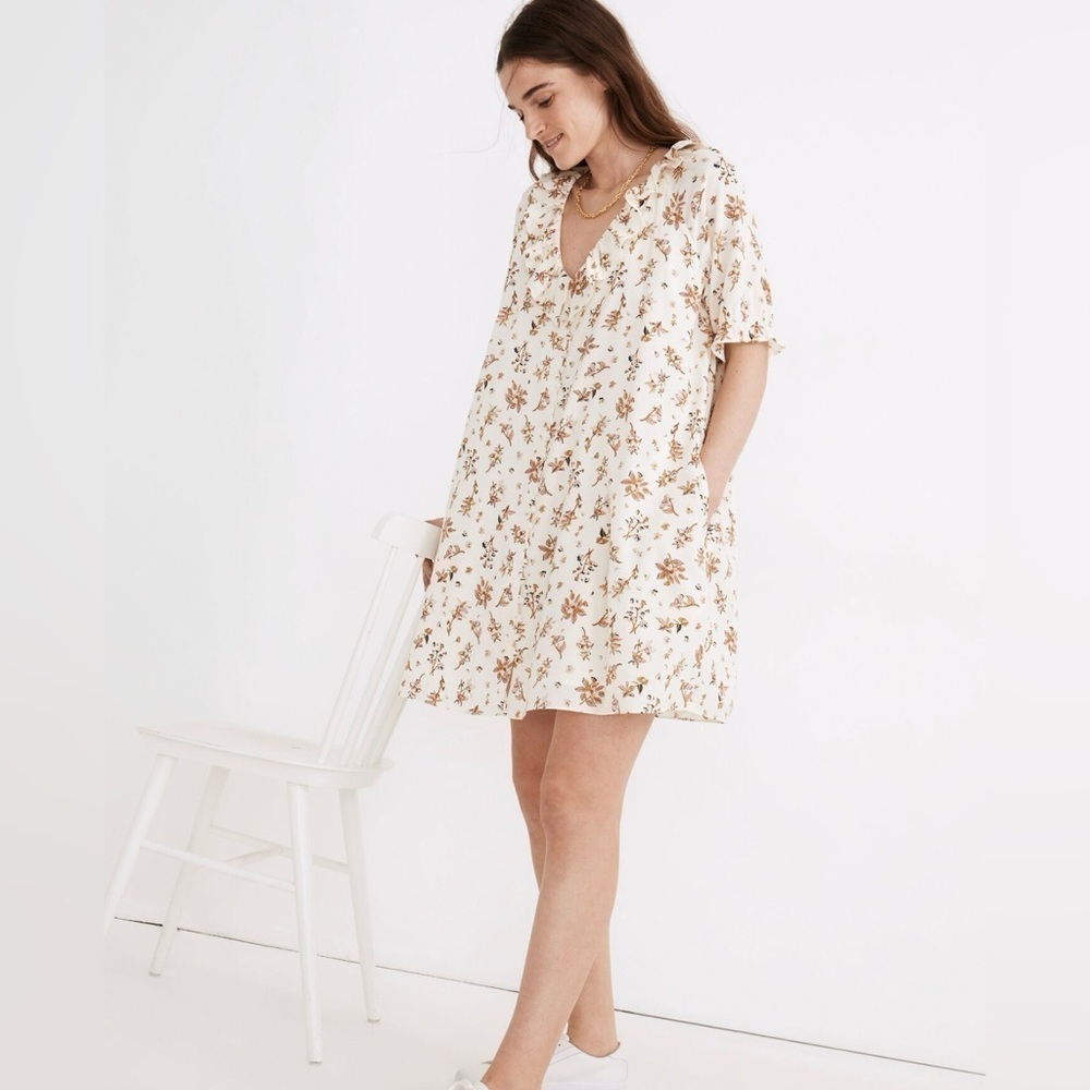 Madewell Ruffle Button-Front Trapeze Dress in Floral Reef. Size XXS- oversized - Picture 2 of 5